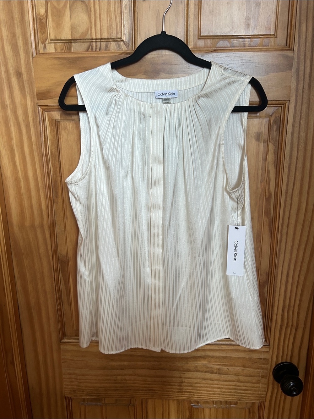 Calvin Klein Shimmery Ivory Pleated Sleeveless Blouse